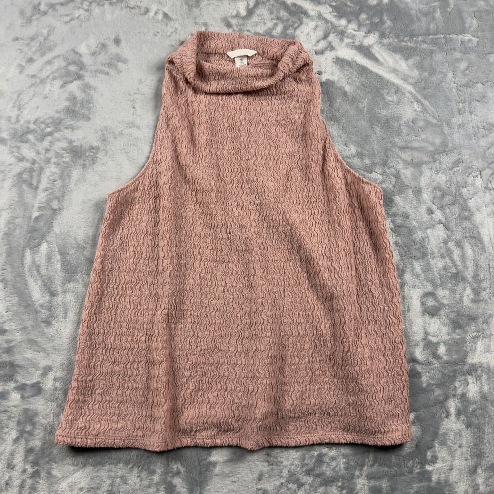 HM Women Pink Crinkle Textured Mock Neck Sleeveless Top Shell Large